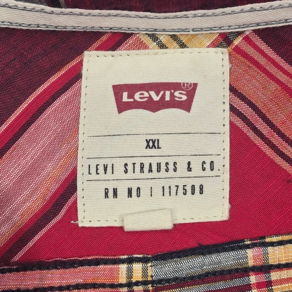Levis Button Down Shirt Mens XXL Red Black Plaid 3LDLW1551 Excellent Long Sleeve